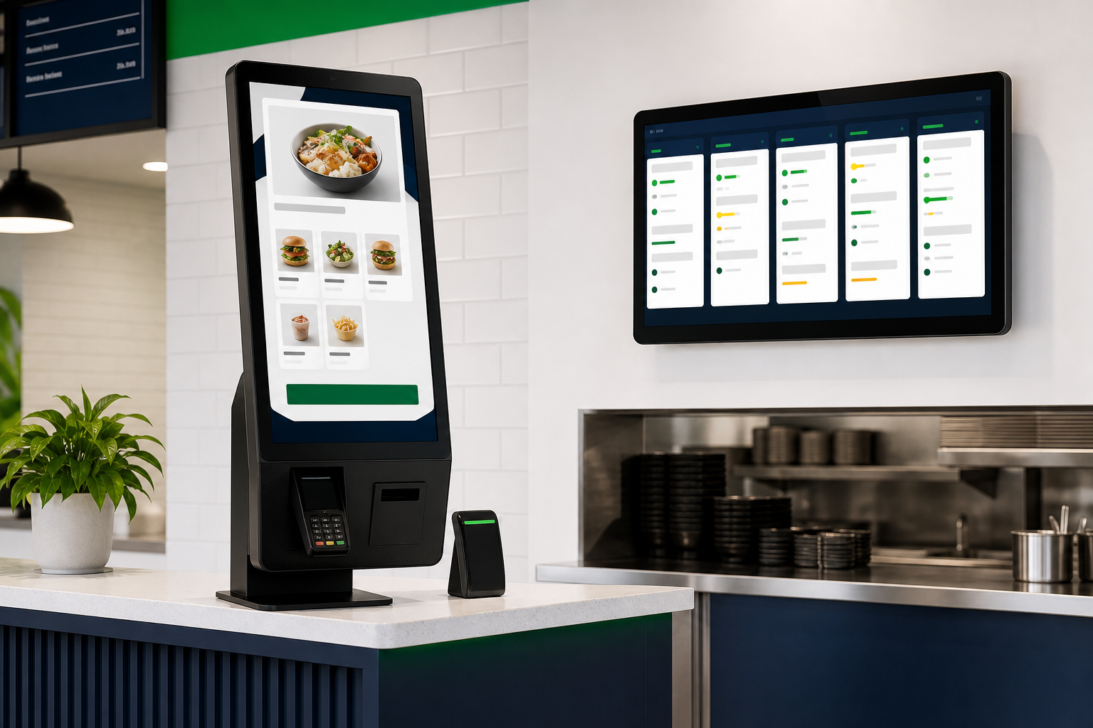 Restaurant kiosk and kitchen display system